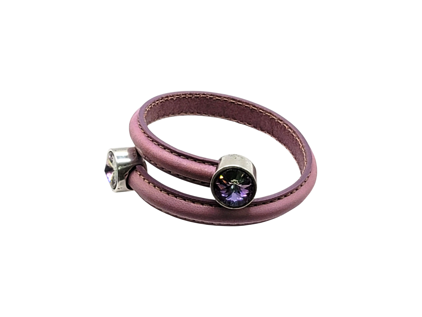 Genuine Lilac Leather High Quality Prism Crystal Cuff Wrap Bracelet