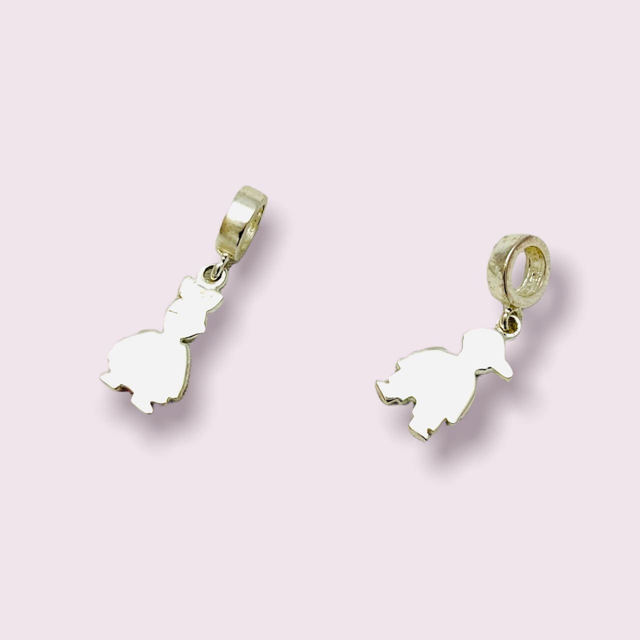 Dainty Sterling Silver Crystal-Embellished Pair Boy and Girl Charms/Pendants