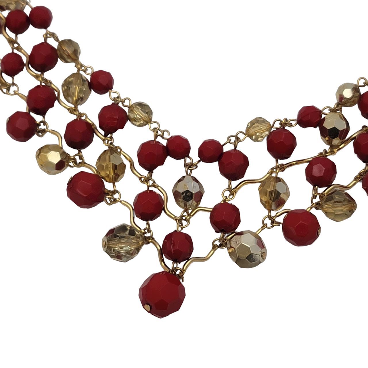Vintage Red and Gold Bib Beaded Necklace