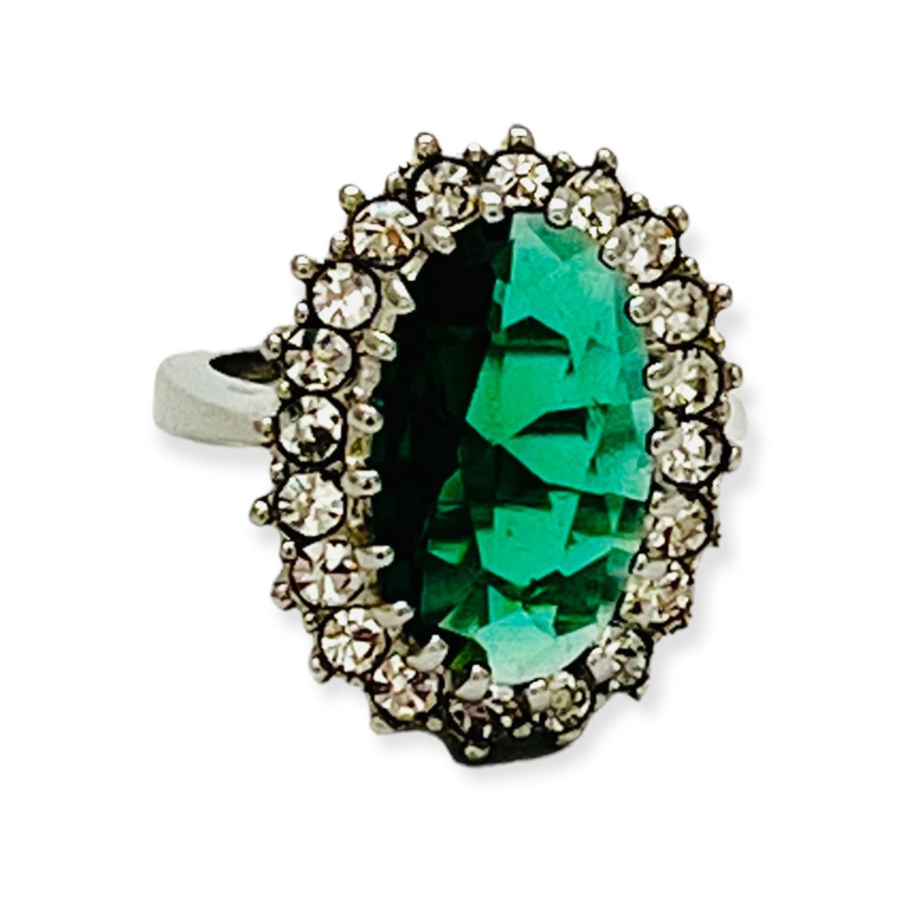 Vintage 2 Tiered Green Cubic Zirconia Halo Ring Size 8