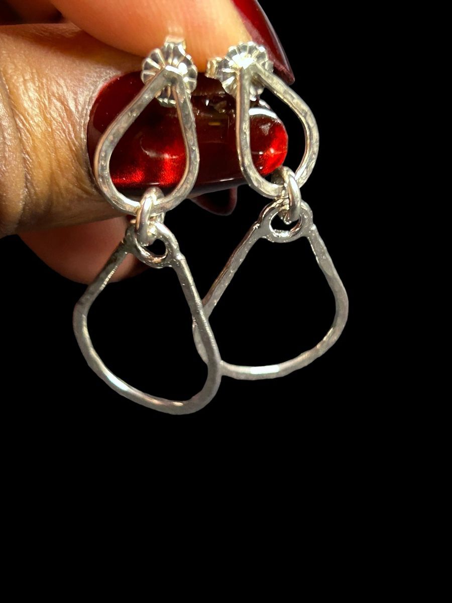 Handcrafted Sterling Silver 1.7” Double Tear Drop Hammered Earrings (Medium)
