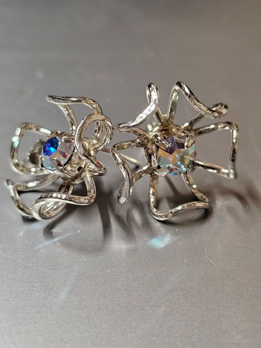 Stunning Handcrafted Sterling Silver Flower Earrings w AB Prism Crystal (OS)