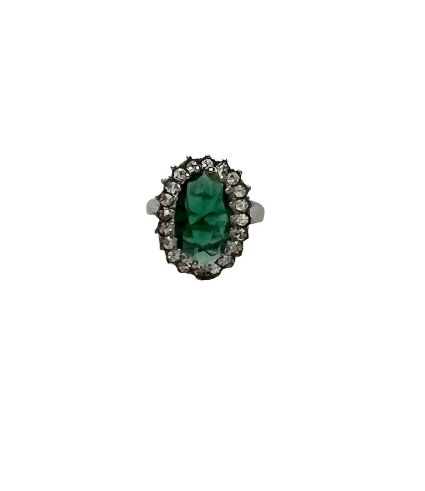 Vintage 2 Tiered Green Cubic Zirconia Halo Ring Size 8