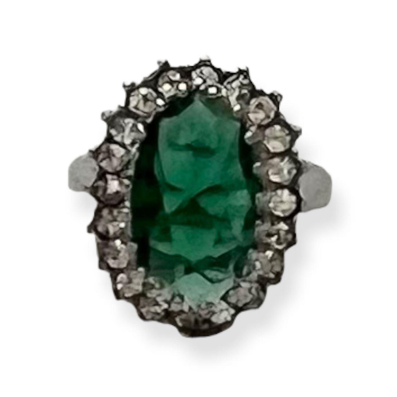 Vintage 2 Tiered Green Cubic Zirconia Halo Ring Size 8