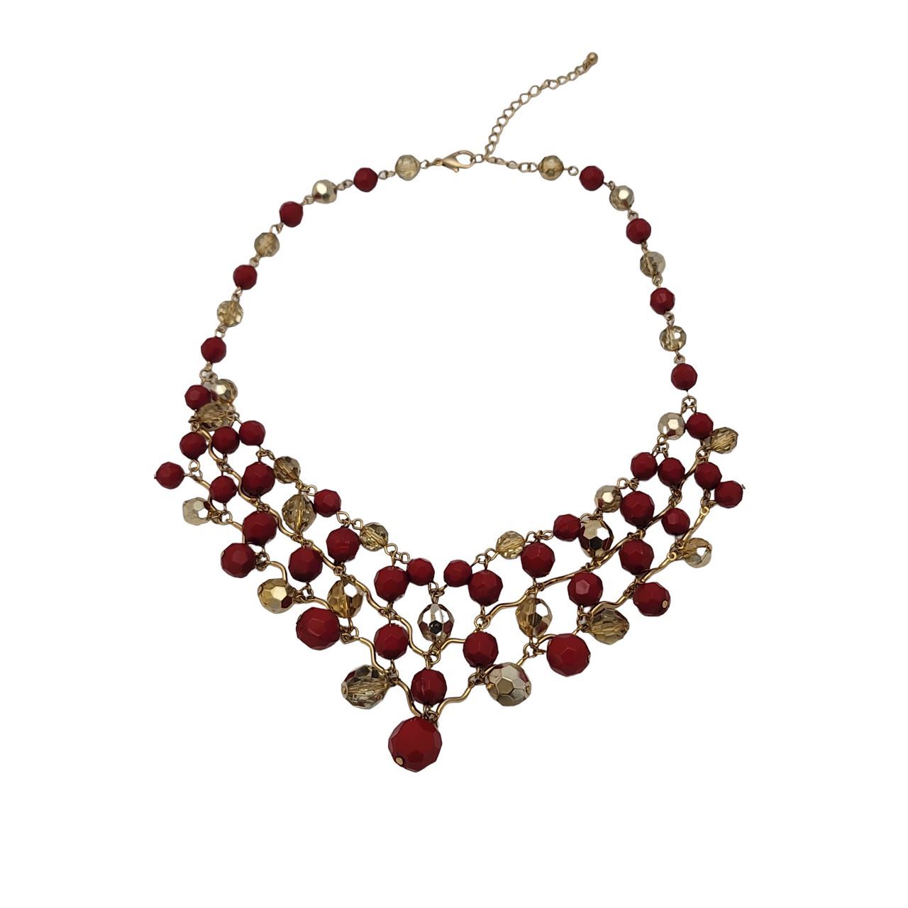 Vintage Red and Gold Bib Beaded Necklace