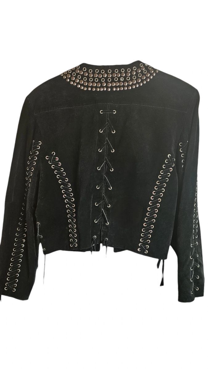 Rare Vintage Black Suede Riveted And Crystal Embellished Jacket Size Medium