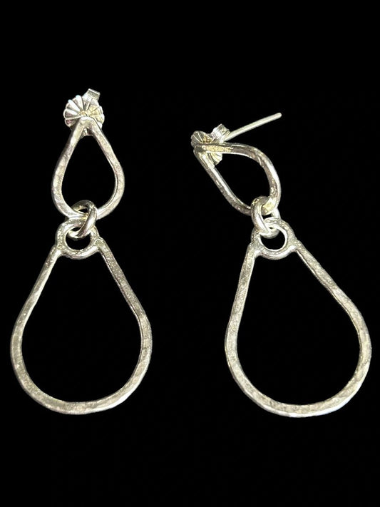 Handcrafted Sterling Silver 1.7” Double Tear Drop Hammered Earrings (Medium)