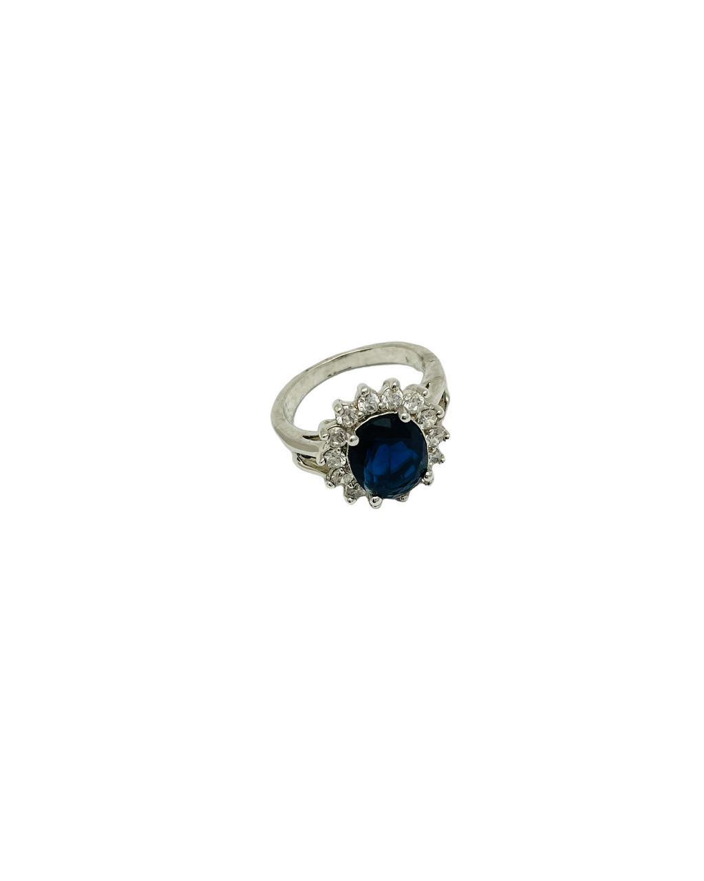 Vintage Blue Cubic Zirconia Halo Ring Size 8