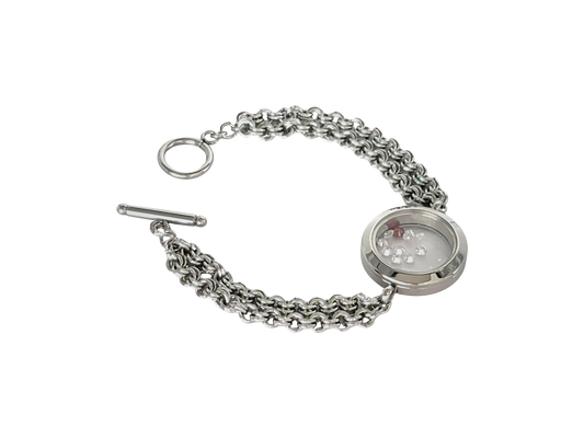 Women's Stainless Steel Double Link Cubic Zirconia Memory Toggle Bracelet