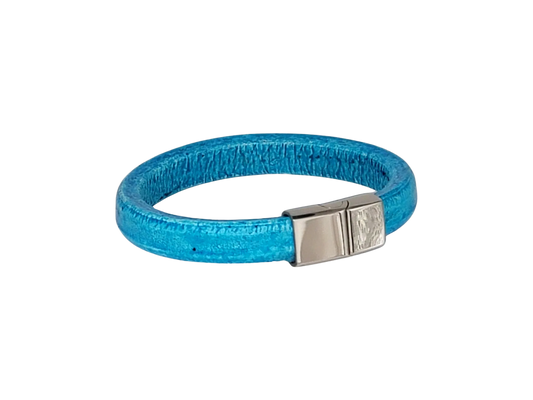 Blue Turquoise Wide-Band Distressed Leather Stainless Steel Bracelet