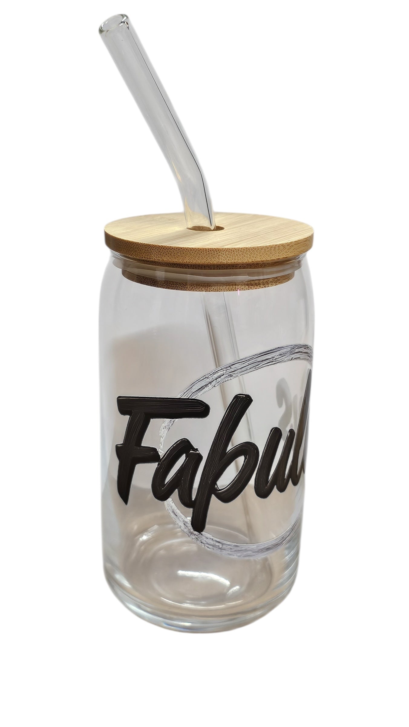 Fabulous Glass Can Cup with Bamboo Lid – 16 oz Reusable Iced Coffee Cup