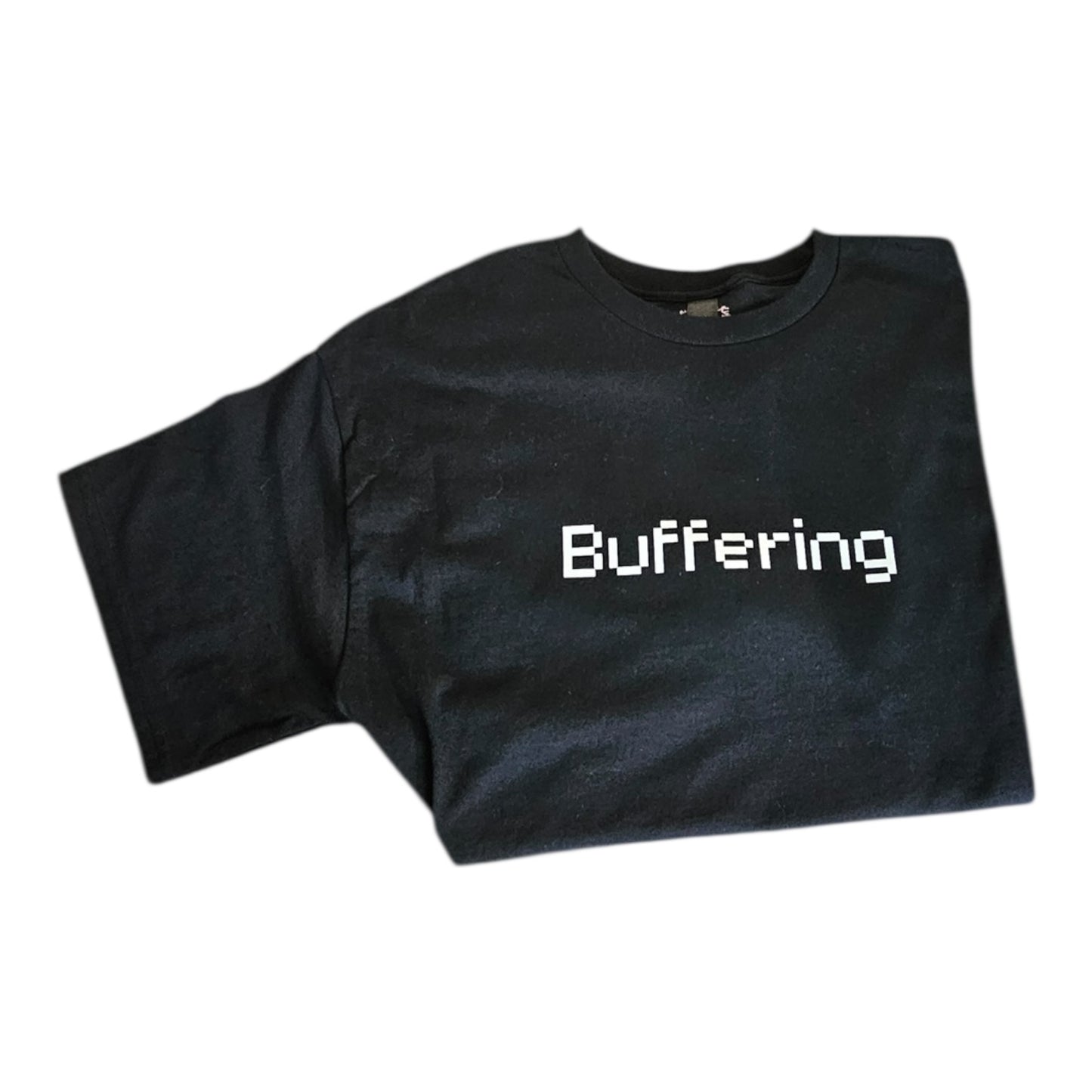 Make a statement with the Buffering Black Graphic Tee from Try My Closet, featuring Buffering in white pixel text. Perfect for an Overstimulated vibe. Custom orders available.