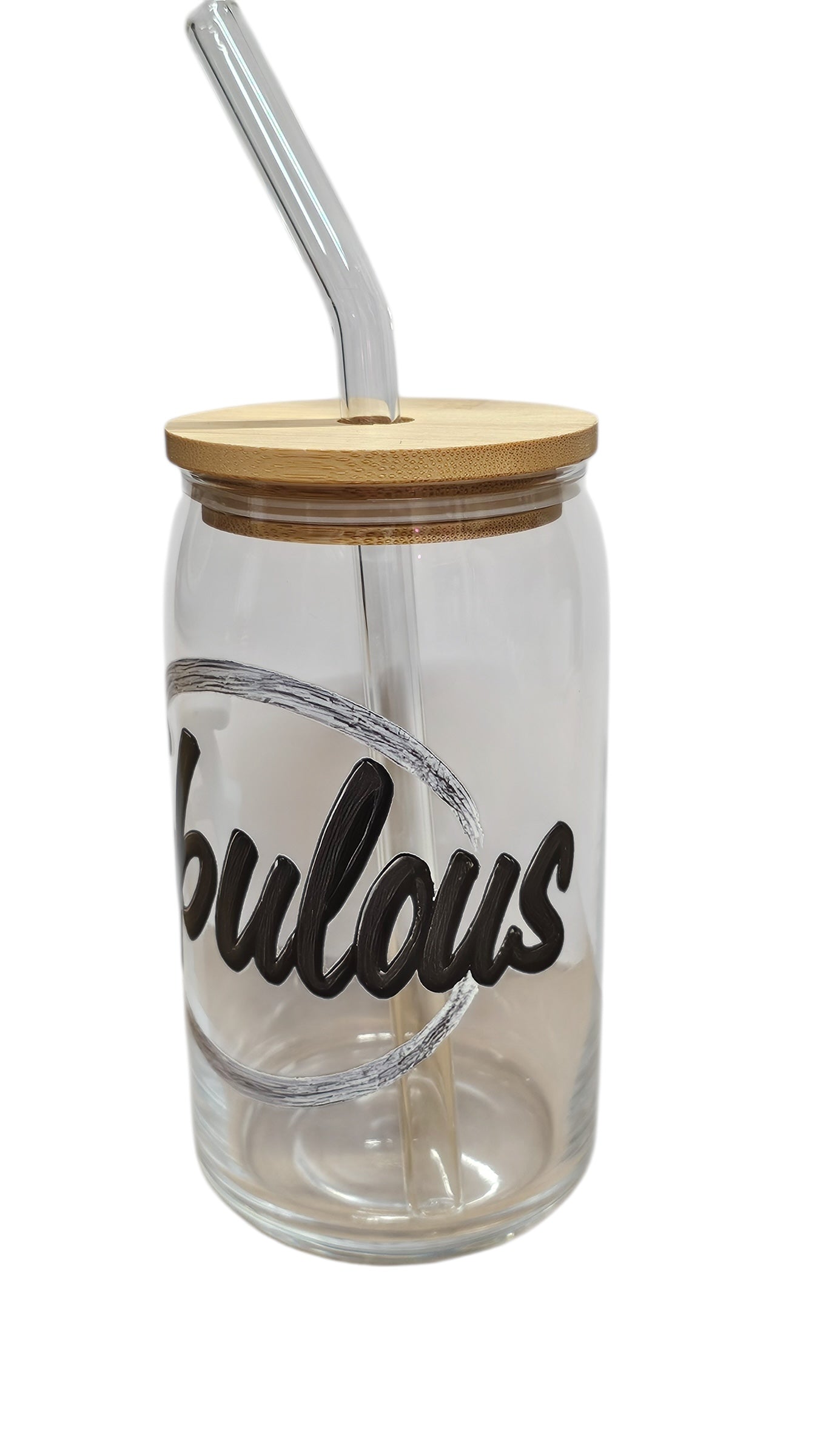 Fabulous Glass Can Cup with Bamboo Lid – 16 oz Reusable Iced Coffee Cup