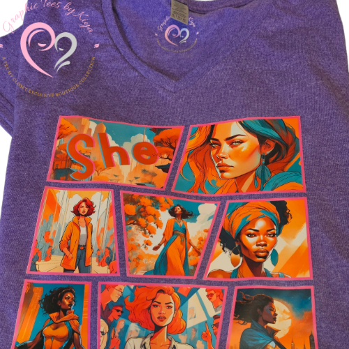 The Try My Closet She Comic Graphic Tee Limited Edition showcases bold, illustrated portraits of confident women in a vibrant comic-style design—perfect for fans of unique style.