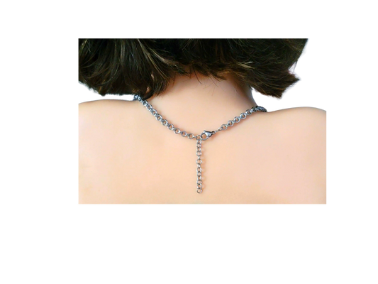 Howlite Beaded Leather Stainless Steel Double Cable Link Necklace