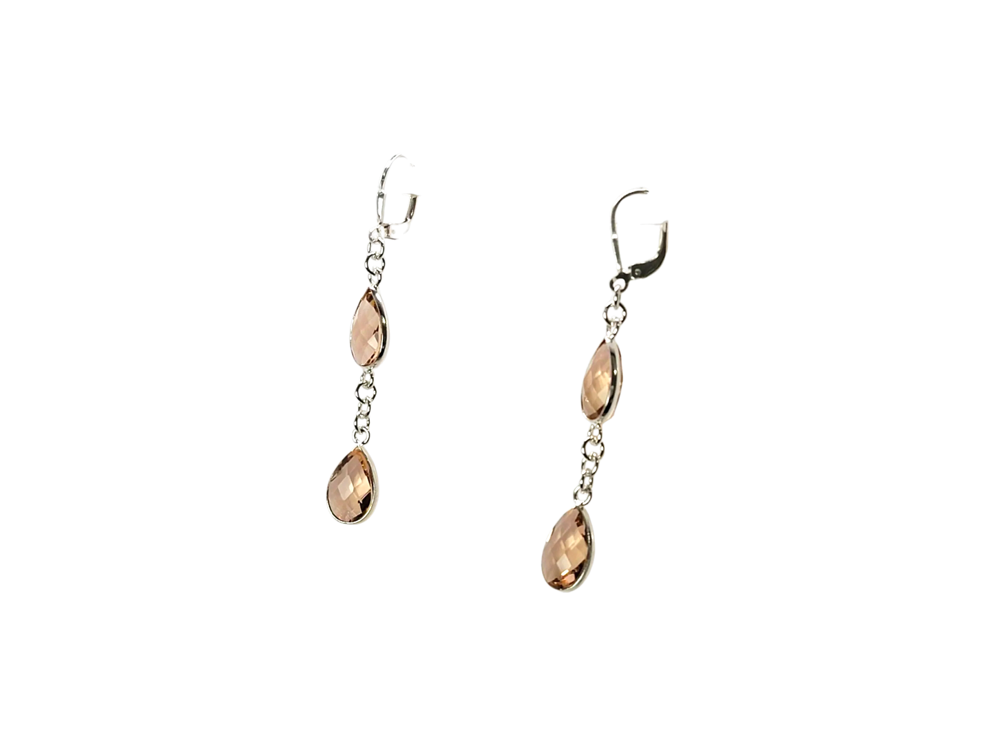 Sterling Silver Morganite Teardrop Dangle-Drop Earrings