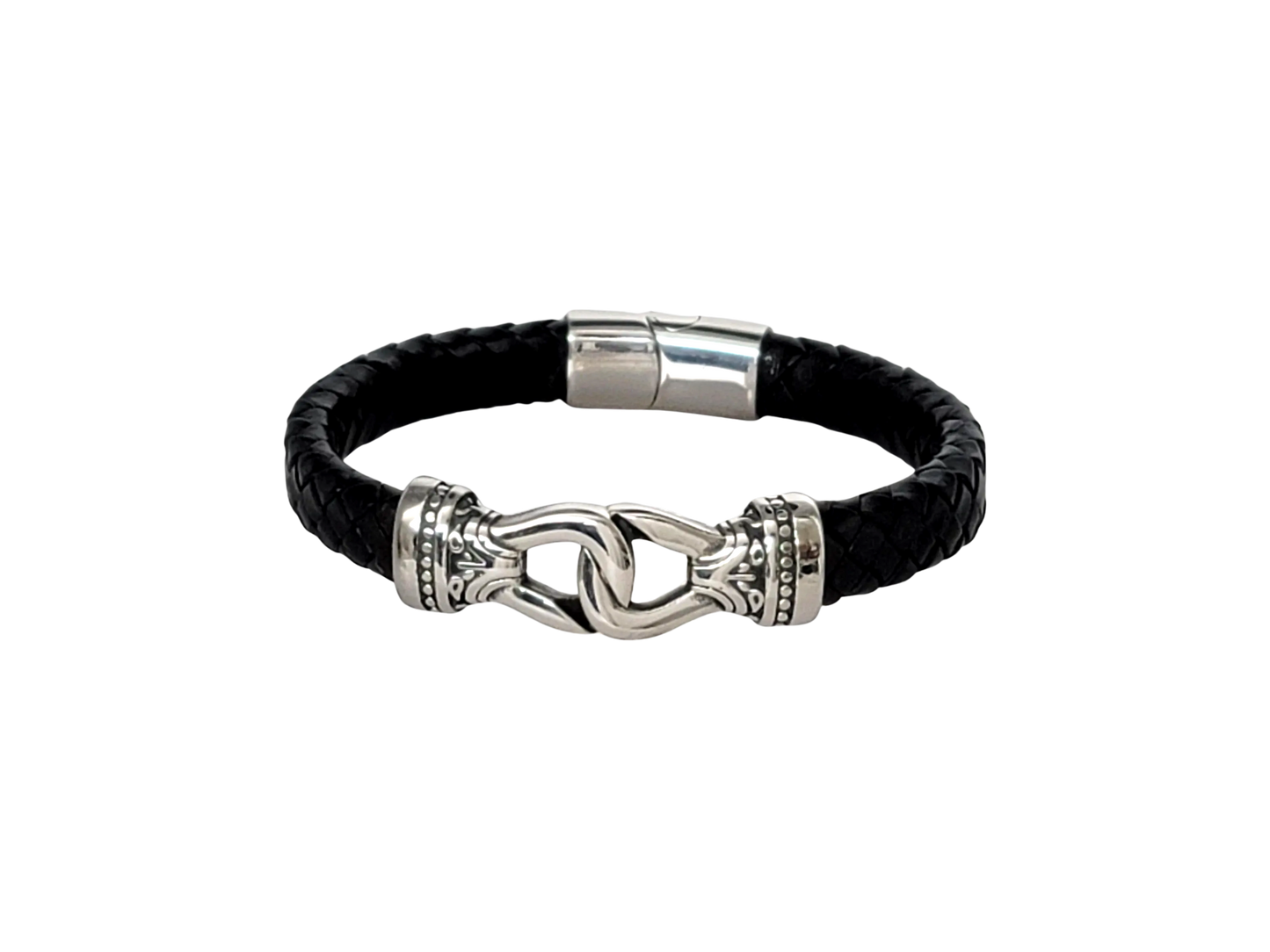 Black Braided leather Stainless Steel Infinity Knot Bracelet