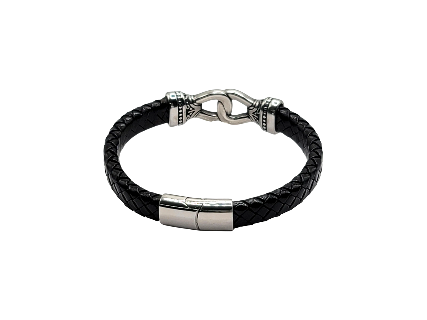 Black Braided leather Stainless Steel Infinity Knot Bracelet