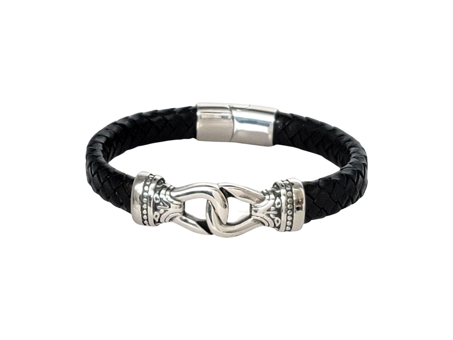 Black Braided leather Stainless Steel Infinity Knot Bracelet