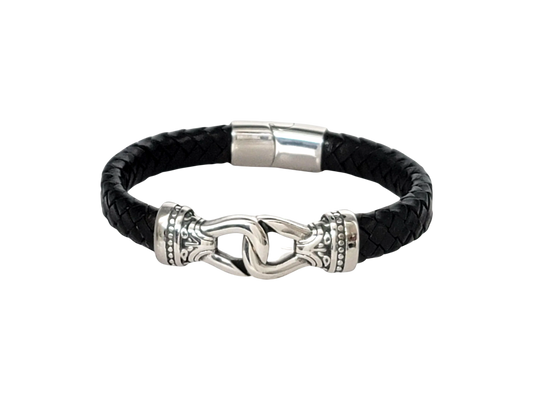 Black Braided leather Stainless Steel Infinity Knot Bracelet