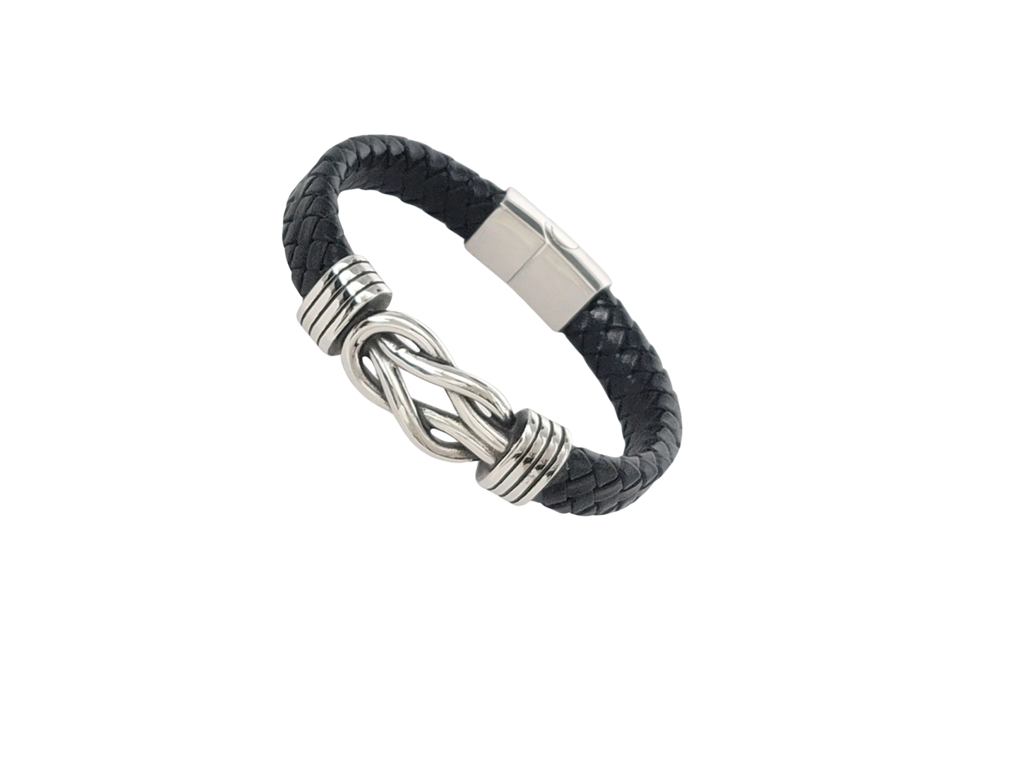Black Braided leather Stainless Steel Infinity Knot Bracelet