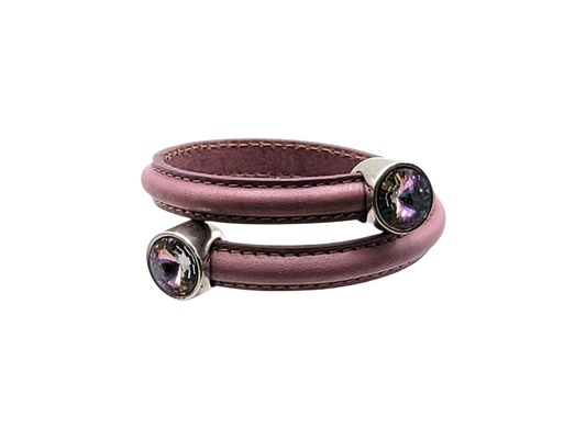 Genuine Lilac Leather High Quality Prism Crystal Cuff Wrap Bracelet