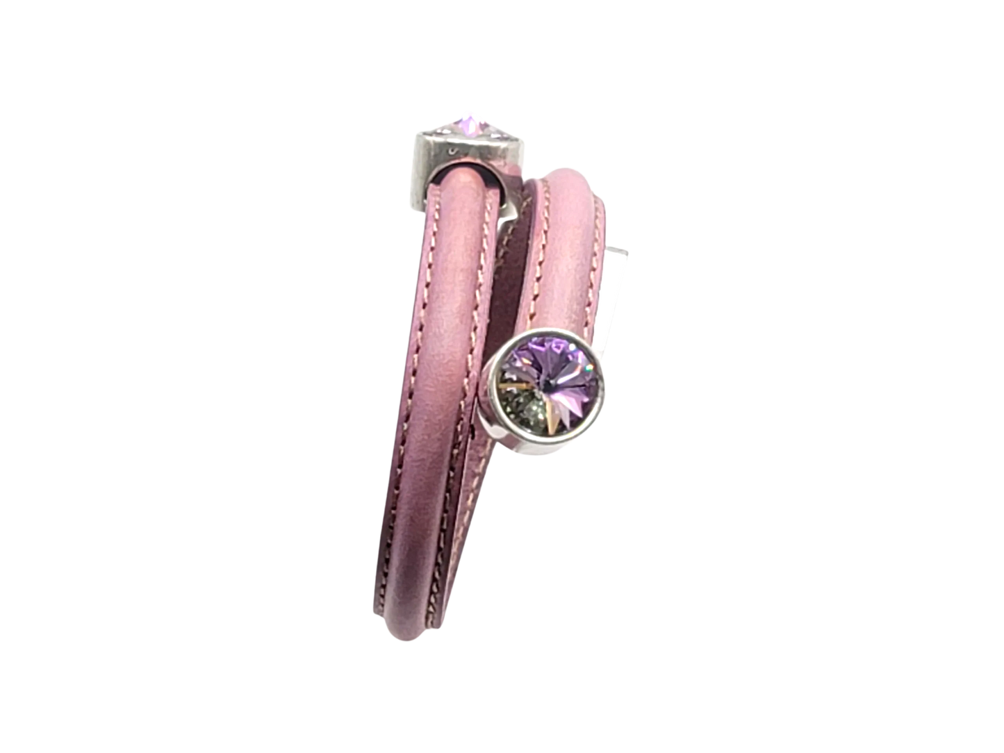 Genuine Lilac Leather High Quality Prism Crystal Cuff Wrap Bracelet