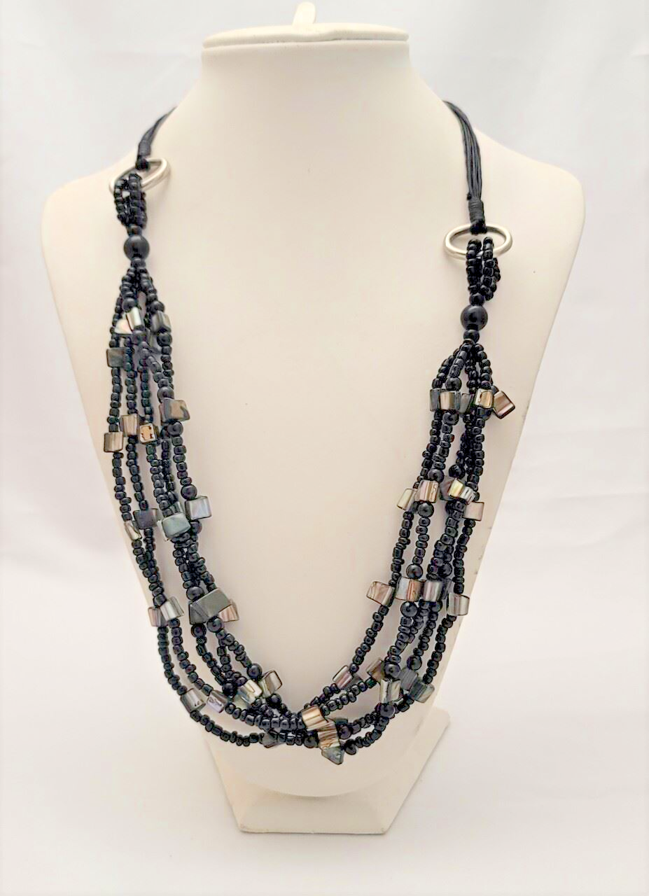 Multi-Strand Glass Beaded Stone Fashion Necklace 