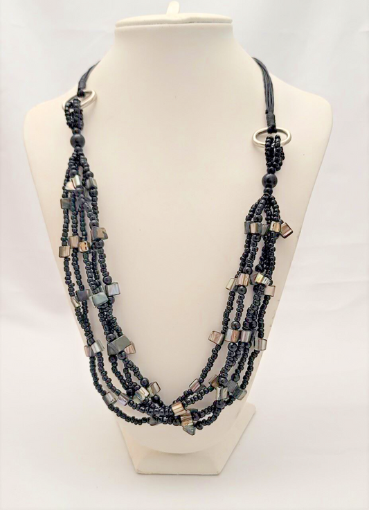 Multi-Strand Glass Beaded Stone Fashion Necklace 