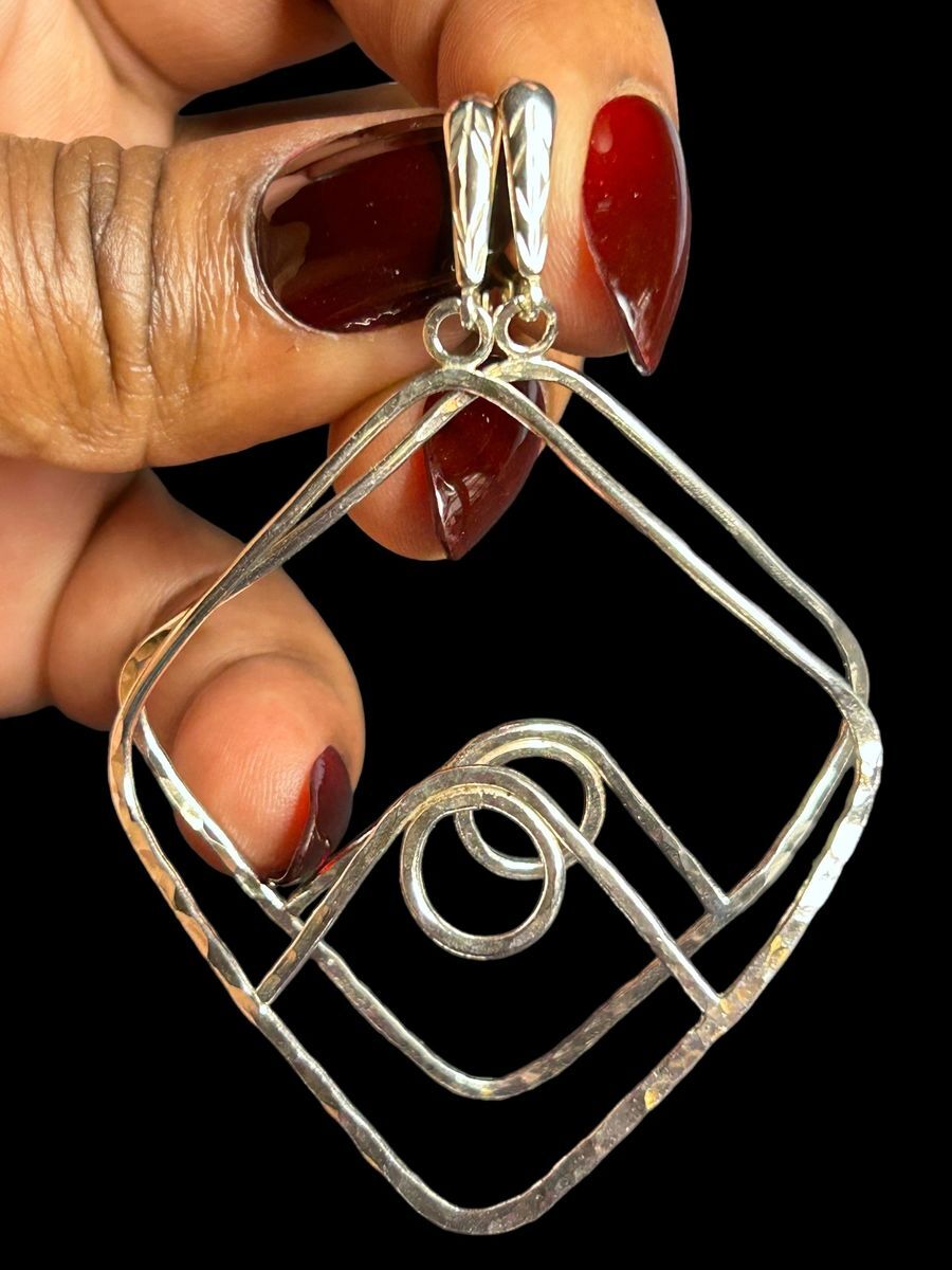 Handcrafted Sterling Silver 3” Curved Rhombus Earrings (Large)