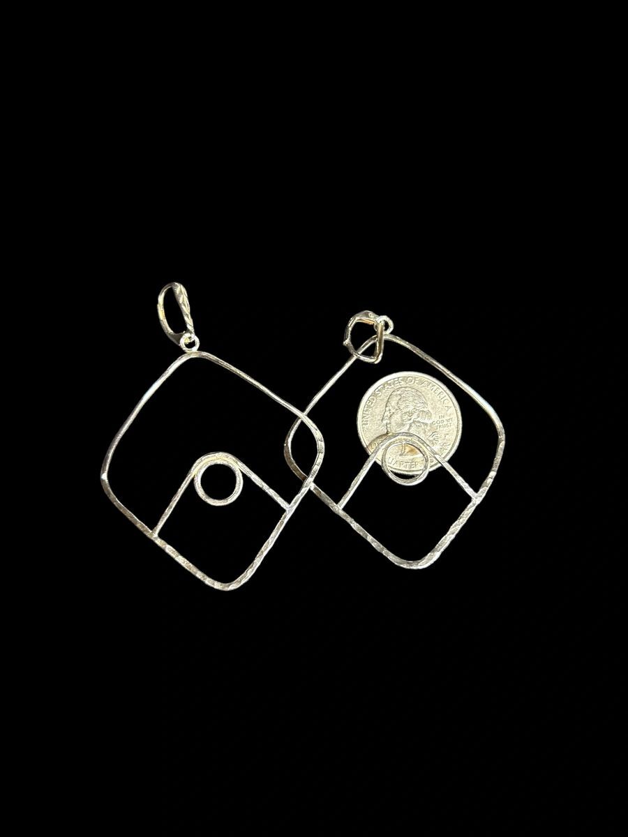 Handcrafted Sterling Silver 3” Curved Rhombus Earrings (Large)