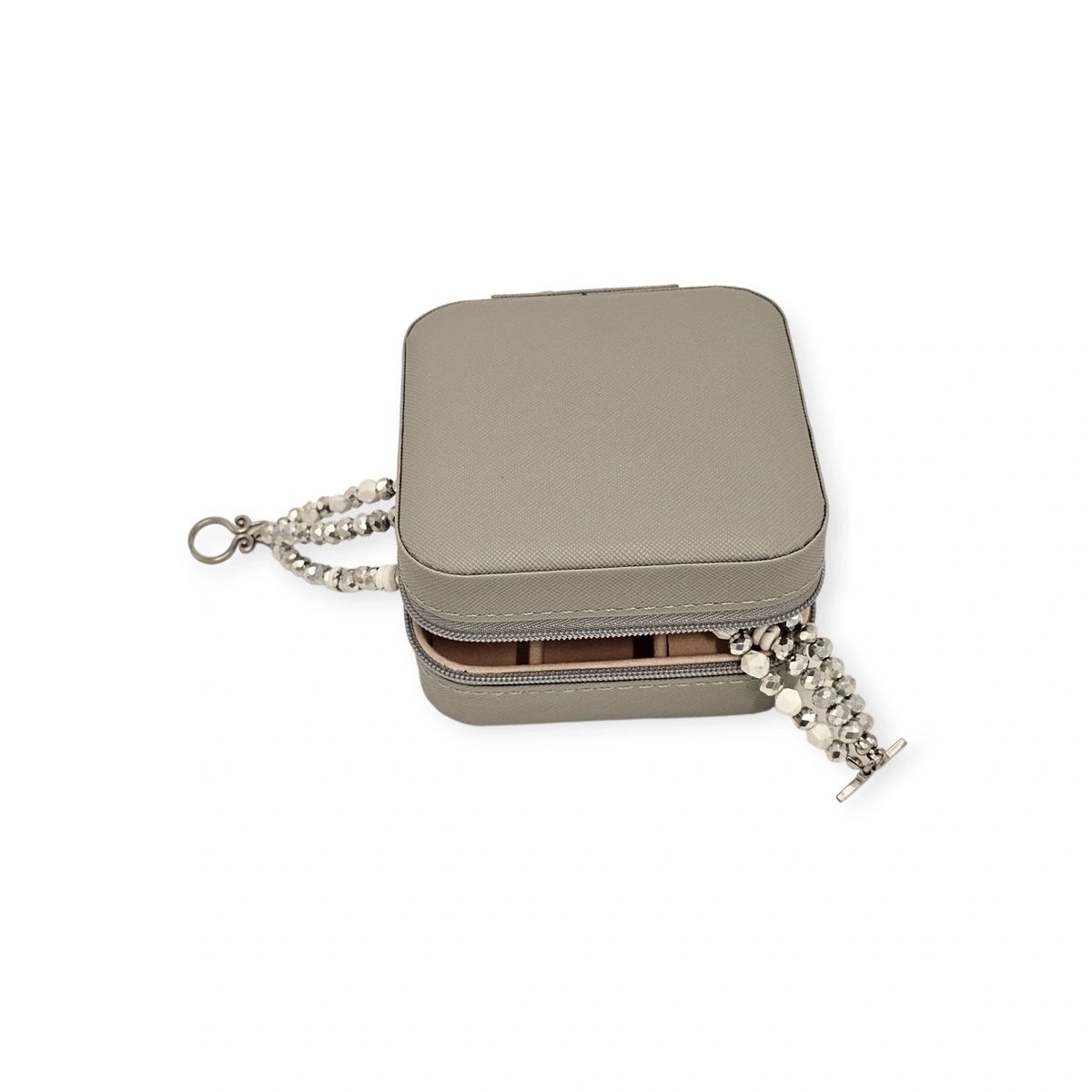 Mini Travel Jewelry Box Small Jewelry Zippered Case Customizable (Gray)
