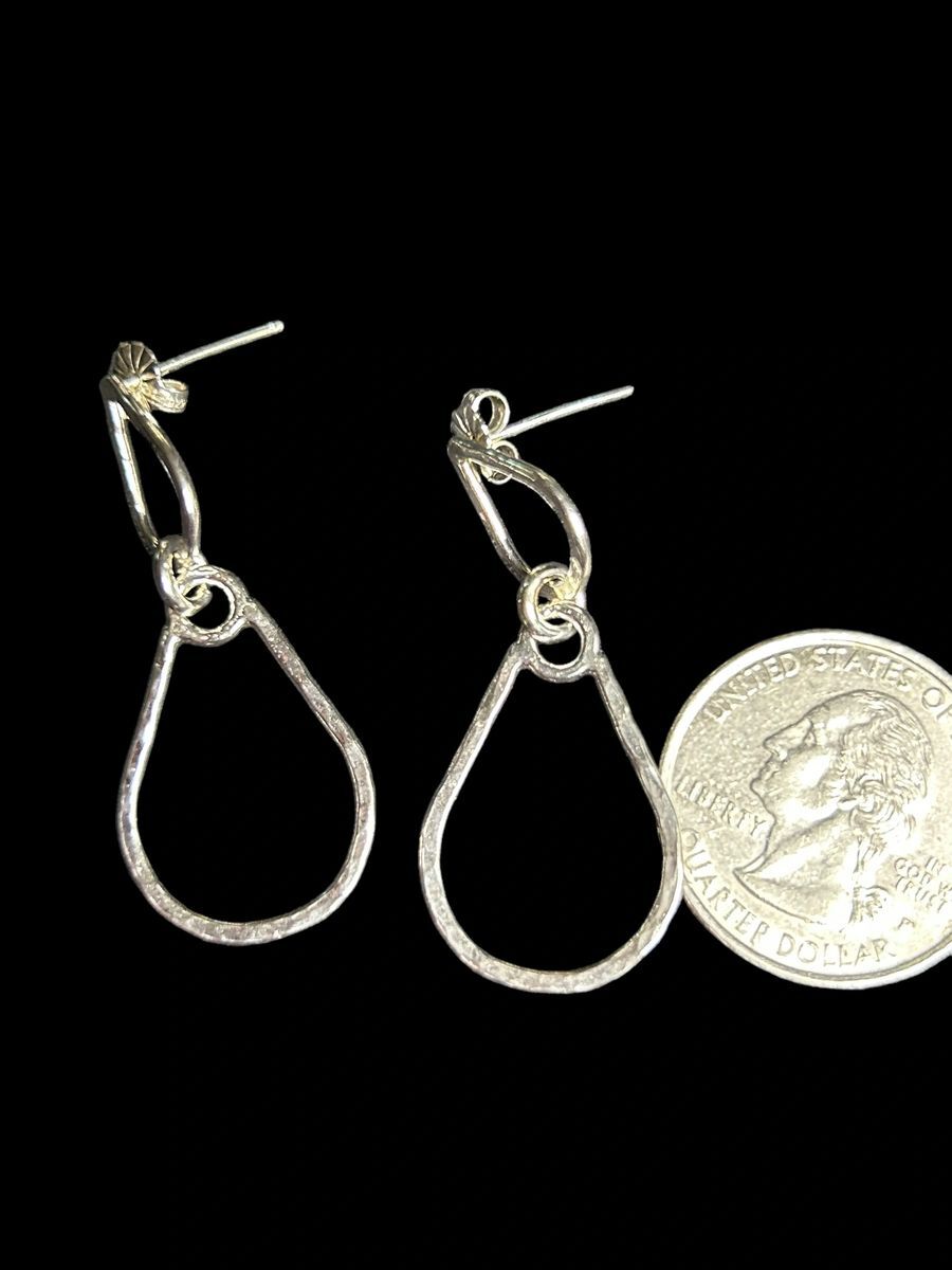 Handcrafted Sterling Silver 1.7” Double Tear Drop Hammered Earrings (Medium)