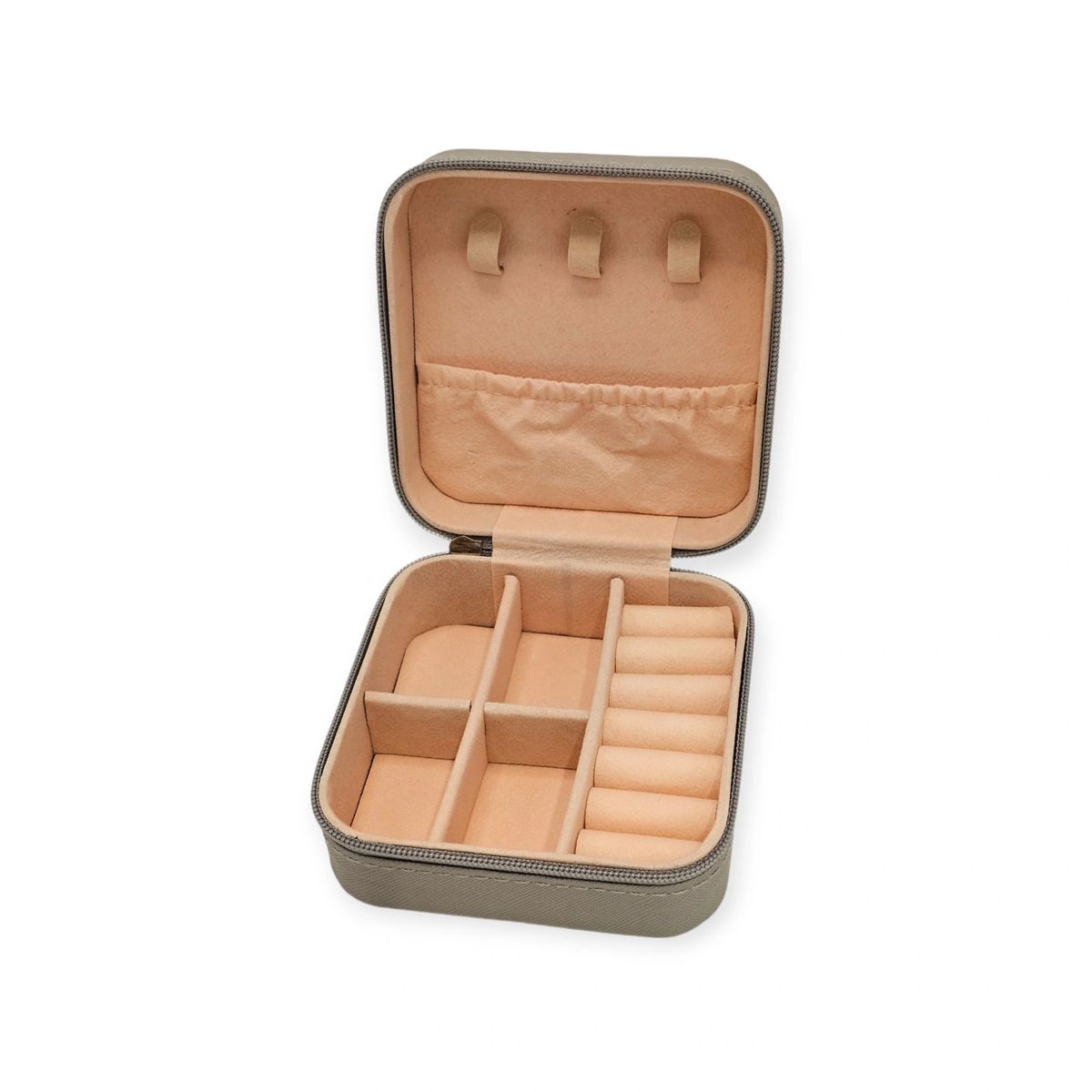 Mini Travel Jewelry Box Small Jewelry Zippered Case Customizable (Gray)