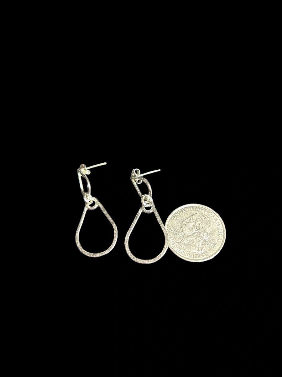 Handcrafted Sterling Silver 1.7” Double Tear Drop Hammered Earrings (Medium)