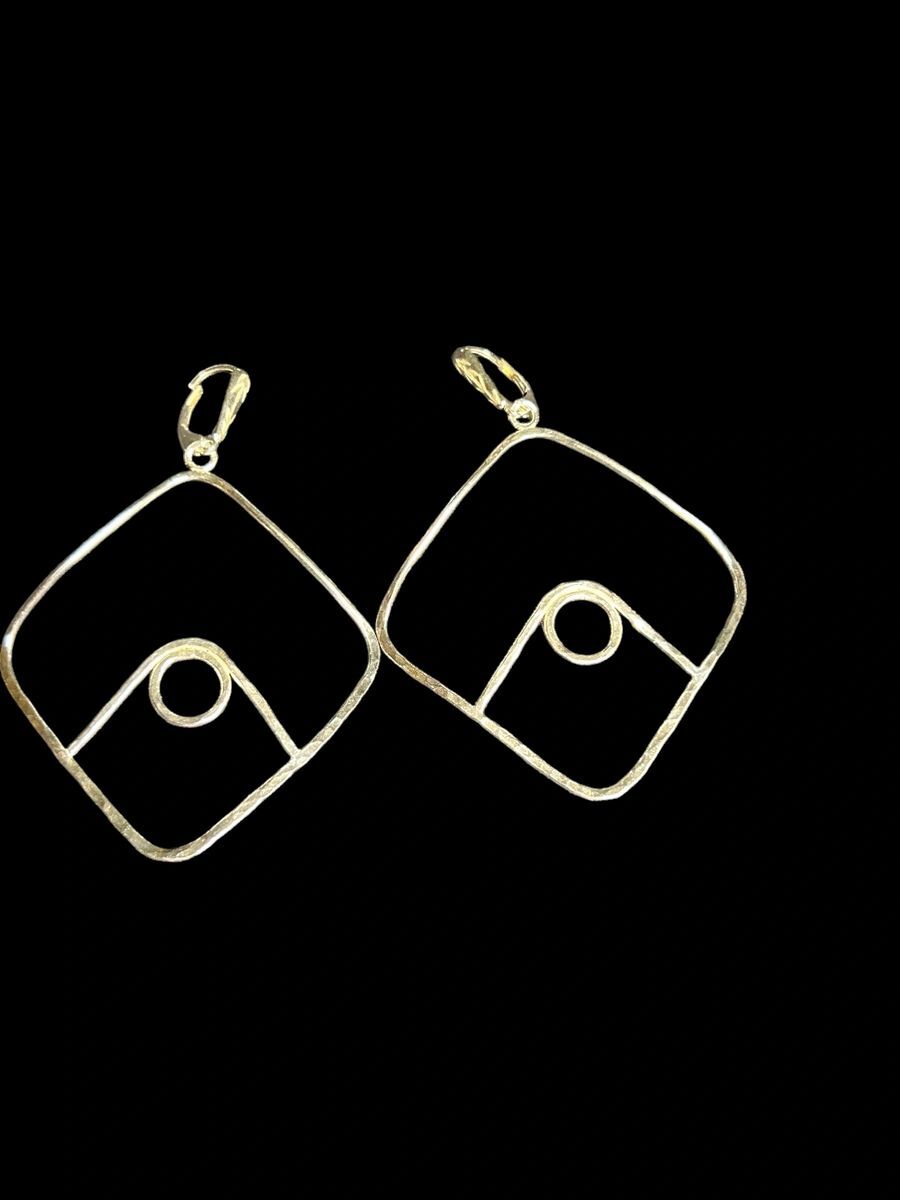 Handcrafted Sterling Silver 3” Curved Rhombus Earrings (Large)
