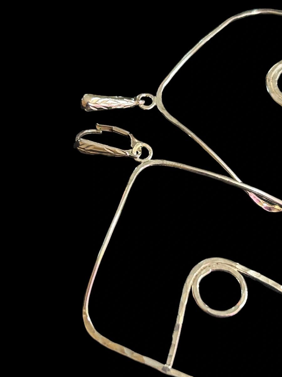 Handcrafted Sterling Silver 3” Curved Rhombus Earrings (Large)