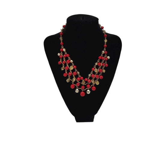 Vintage Red and Gold Bib Beaded Necklace