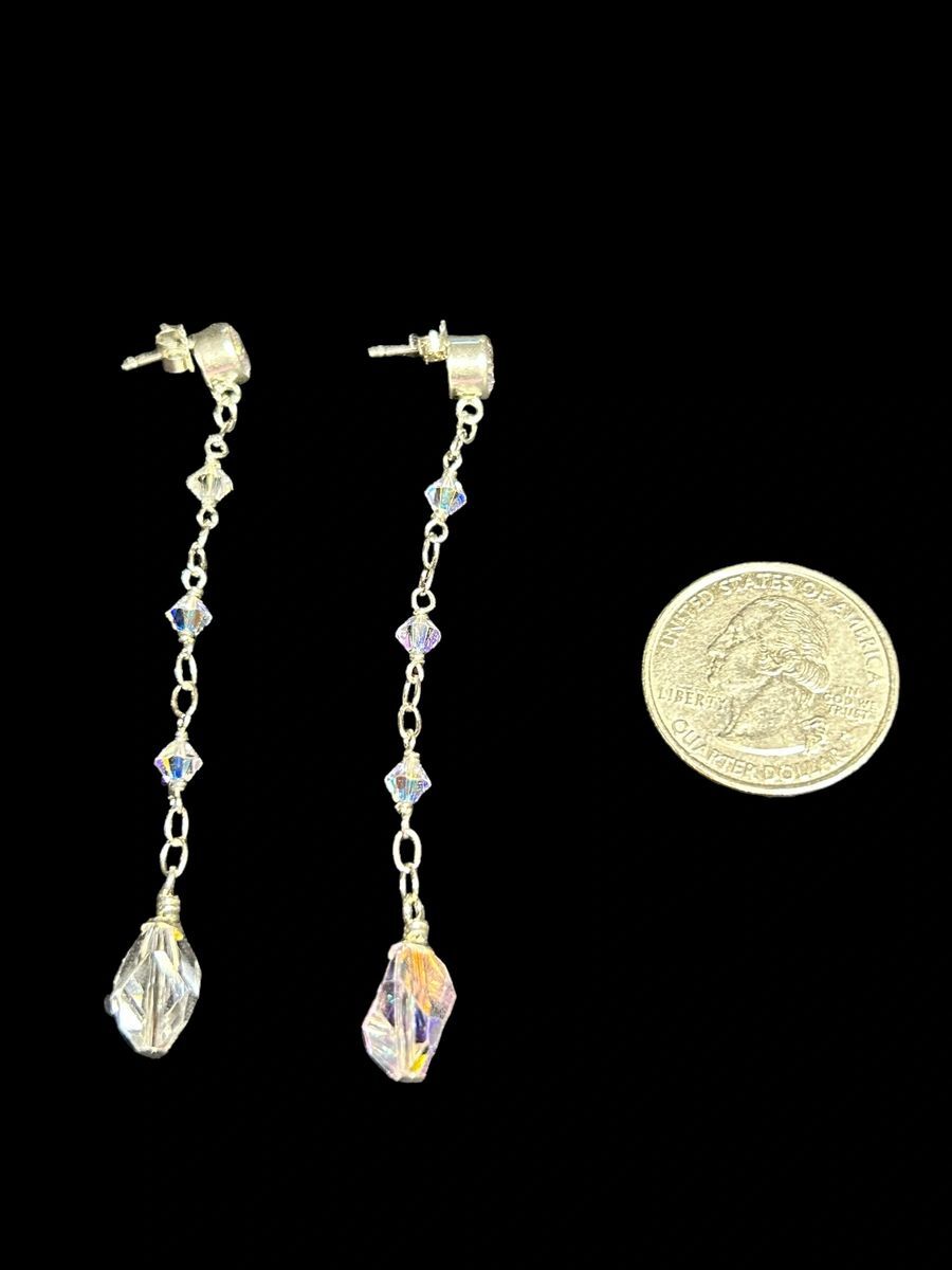 Handcrafted Sterling Silver 3” Chandelier AB Crystal Earrings (Long)