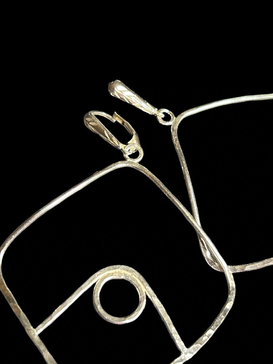 Handcrafted Sterling Silver 3” Curved Rhombus Earrings (Large)