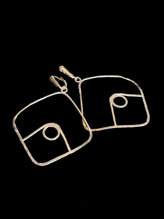Handcrafted Sterling Silver 3” Curved Rhombus Earrings (Large)