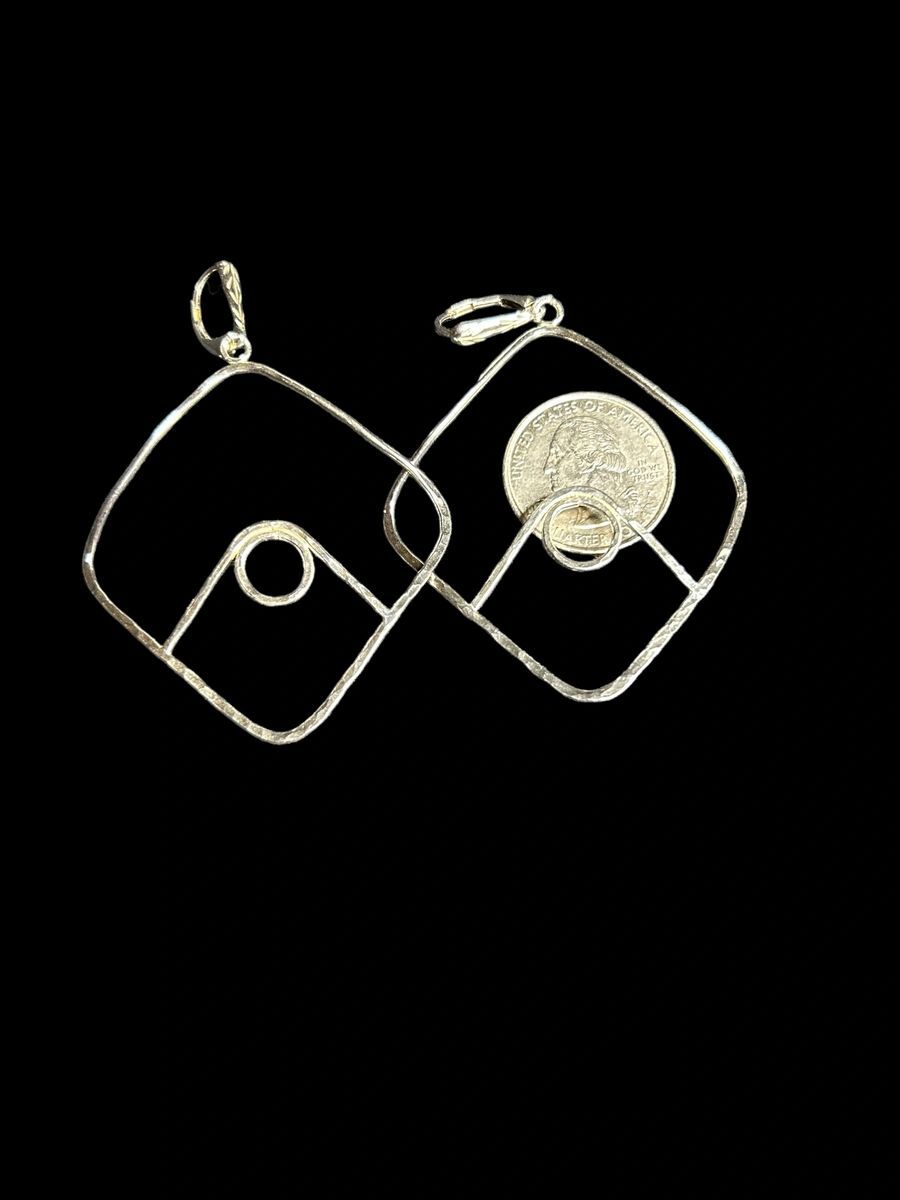 Handcrafted Sterling Silver 3” Curved Rhombus Earrings (Large)