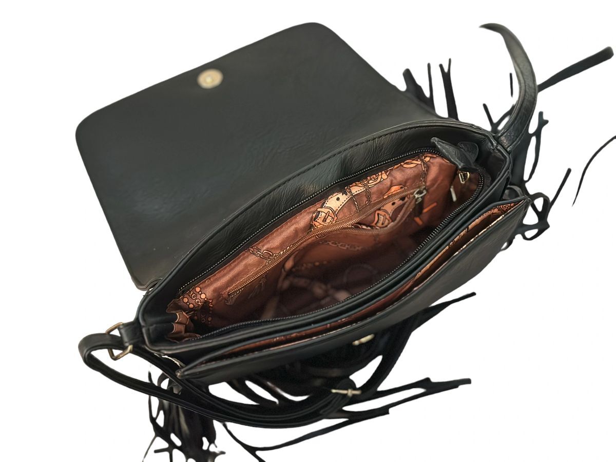 Black Leather Tassle Purse