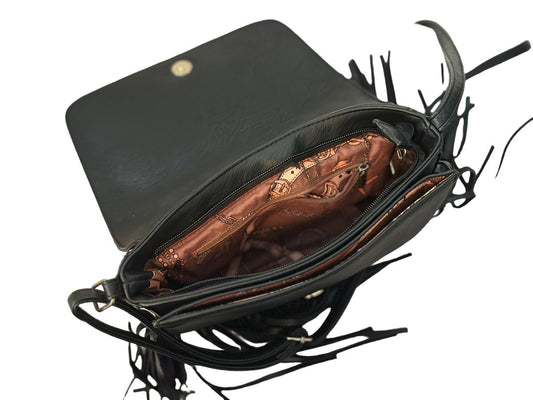 Black Leather Tassle Purse