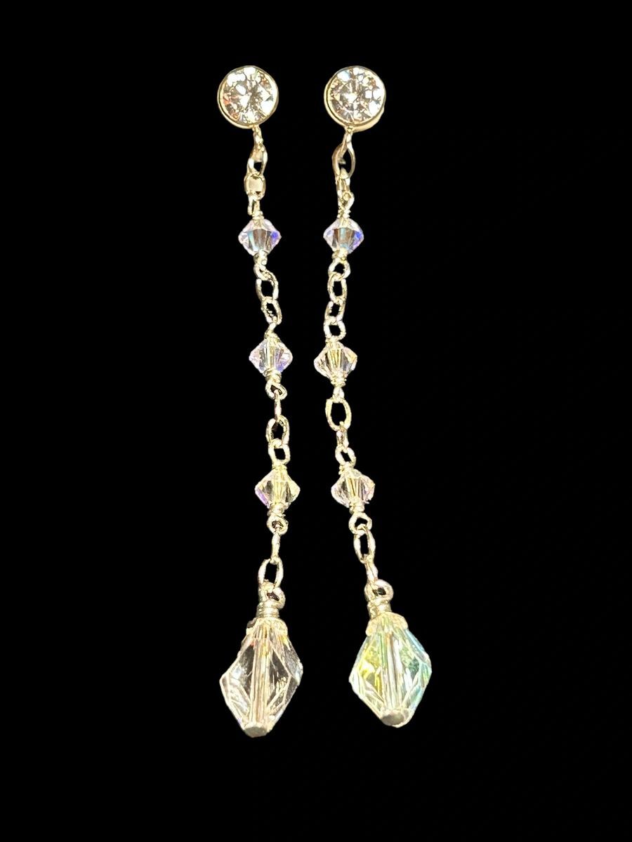 Handcrafted Sterling Silver 3” Chandelier AB Crystal Earrings (Long)