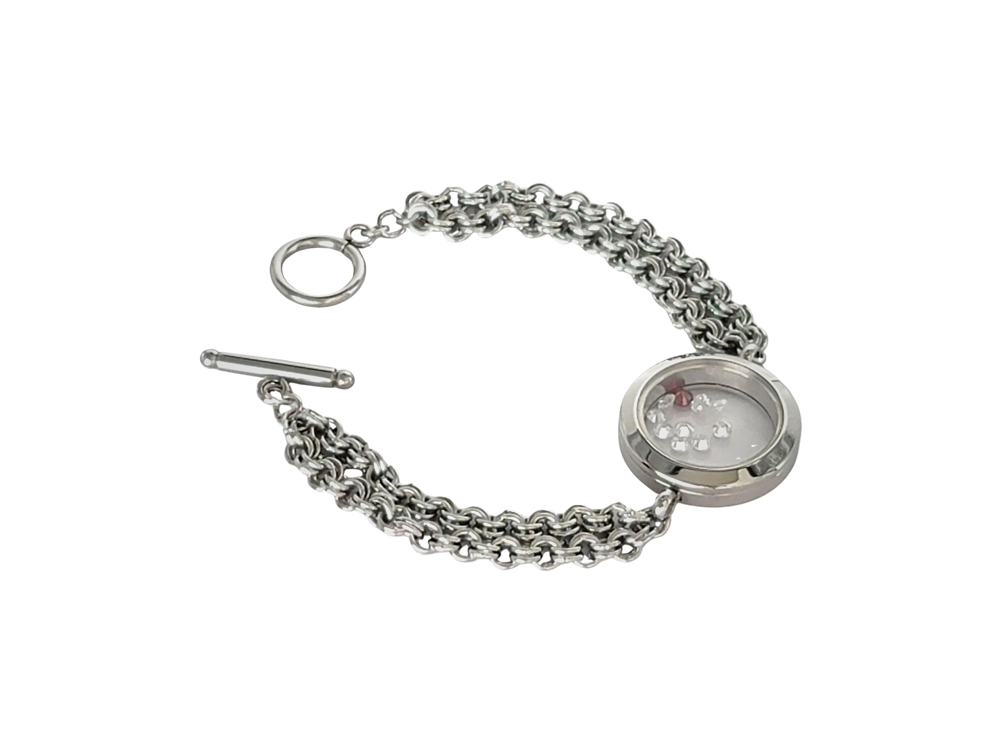 Women's Stainless Steel Double Link Cubic Zirconia Memory Toggle Bracelet