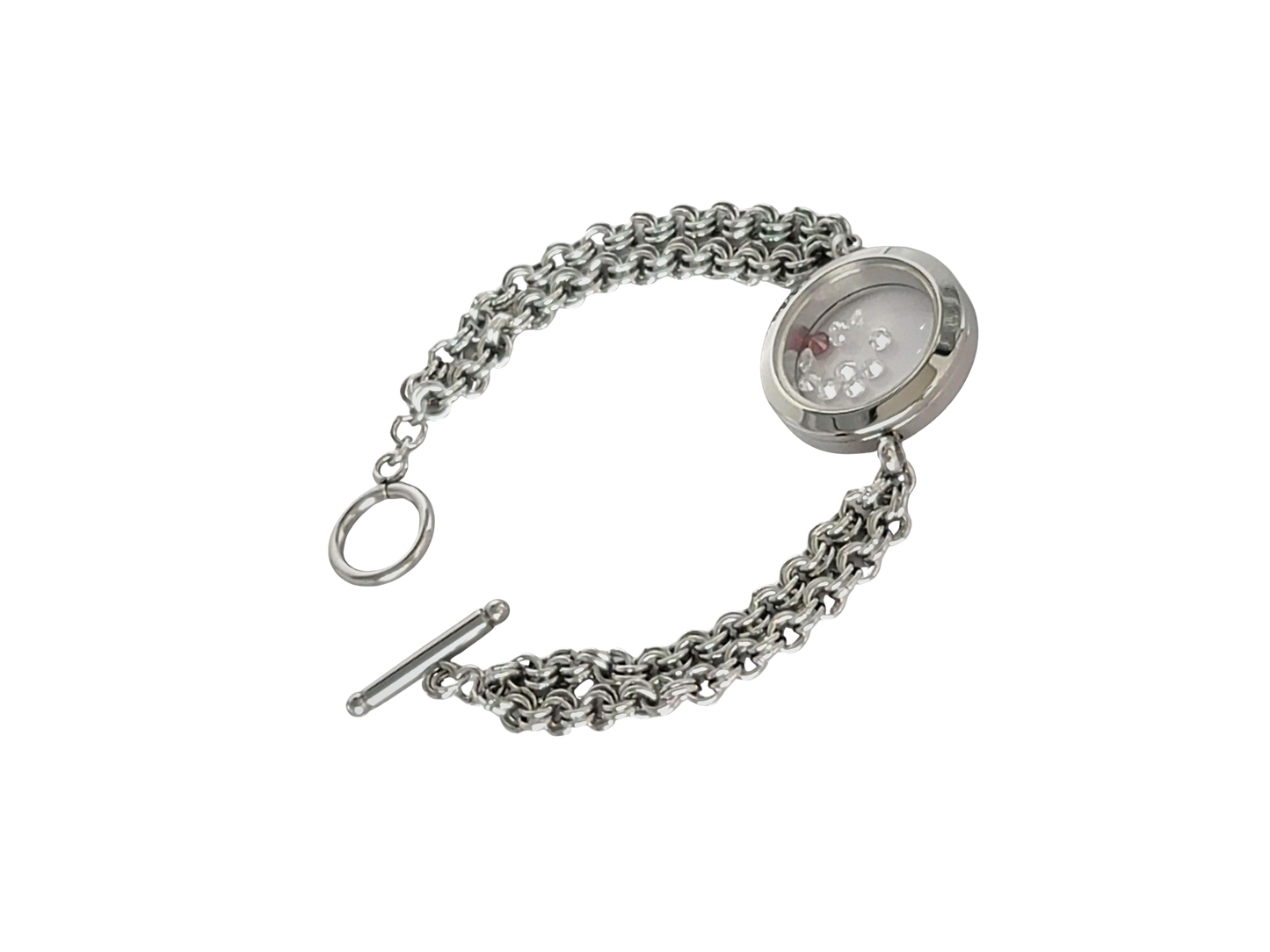 Women's Stainless Steel Double Link Cubic Zirconia Memory Toggle Bracelet