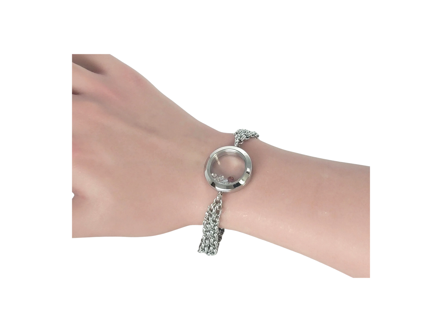 Women's Stainless Steel Double Link Cubic Zirconia Memory Toggle Bracelet