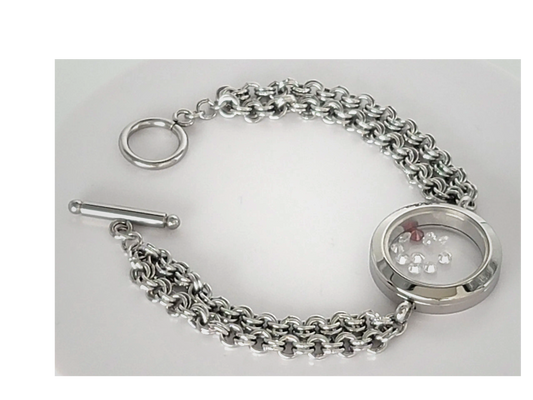 Women's Stainless Steel Double Link Cubic Zirconia Memory Toggle Bracelet