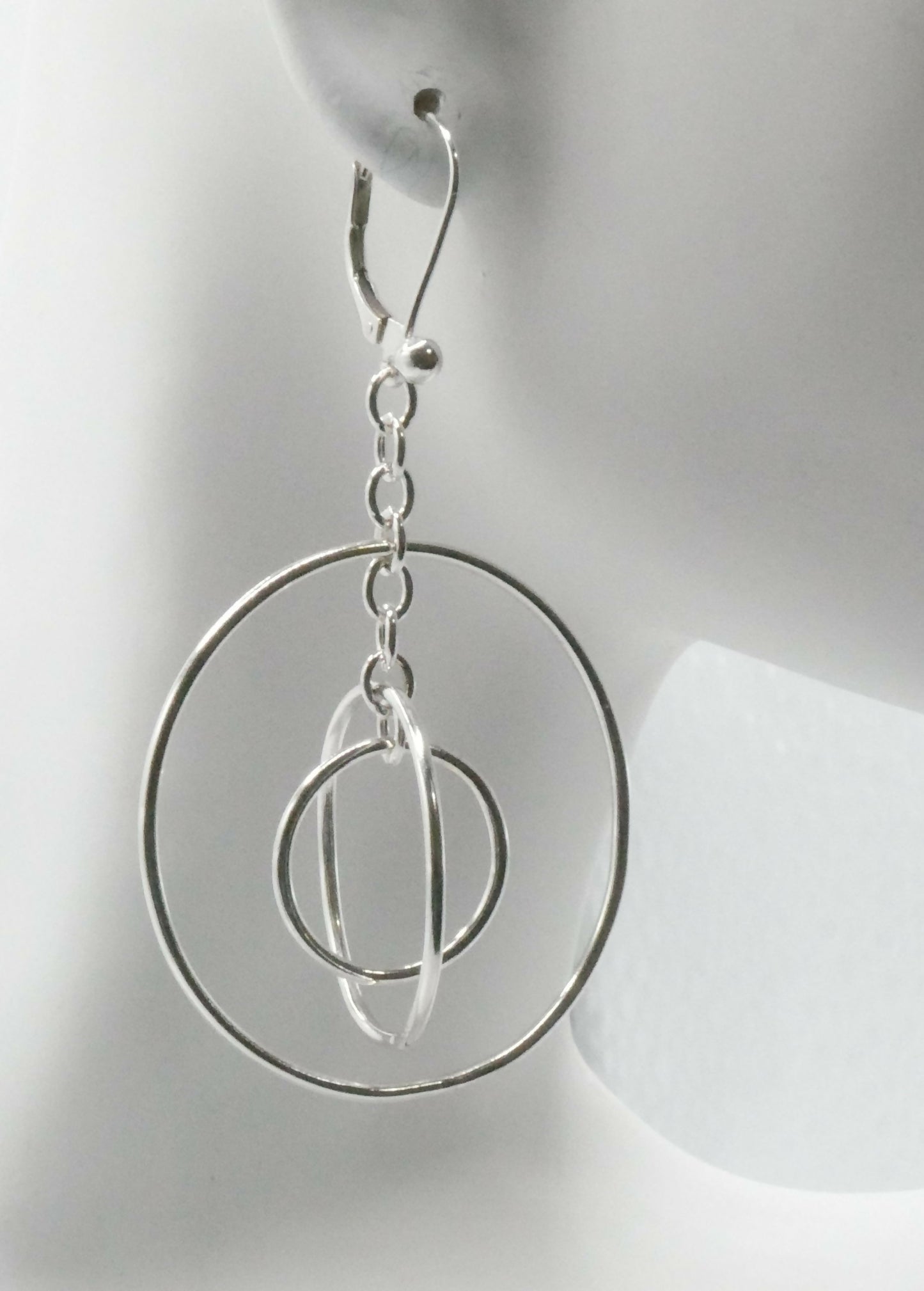 Stylish .925 Sterling Silver Orbital Circle Dangle Earrings